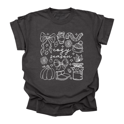 Cozy Season Fall T-Shirt | Autumn Pumpkin Pie Graphic Tee | Cute Fall Outfit Aesthetic (4colors)