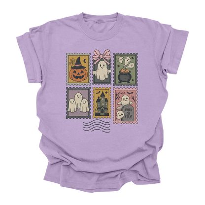 Halloween T-Shirt Spooky Stamps Graphic Tee Kids & Adults Trick or Treat Shirt