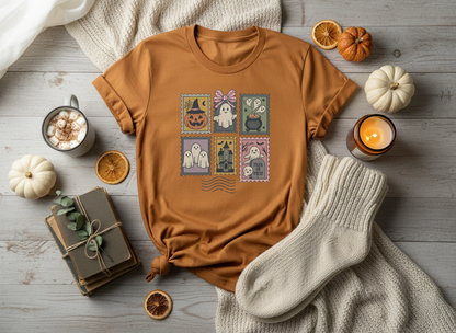Halloween T-Shirt Spooky Stamps Graphic Tee Kids & Adults Trick or Treat Shirt