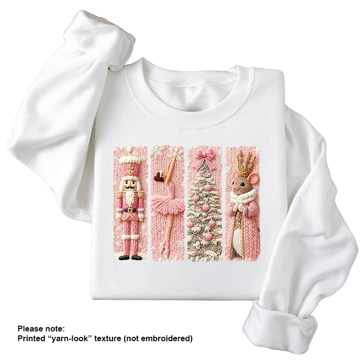 Cozy Nutcracker Christmas Sweatshirt | Pink Ballet Holiday Crewneck for Kids, Youth & Adults