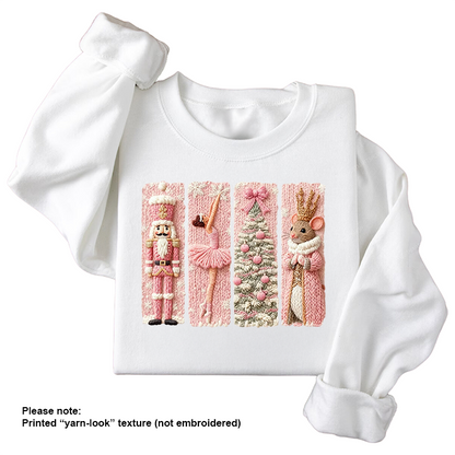 Cozy Nutcracker Christmas Sweatshirt | Pink Ballet Holiday Crewneck for Kids, Youth & Adults