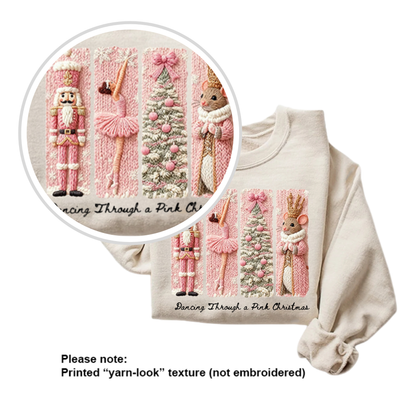 ballerina and nutcracker holiday crewneck with yarn look print