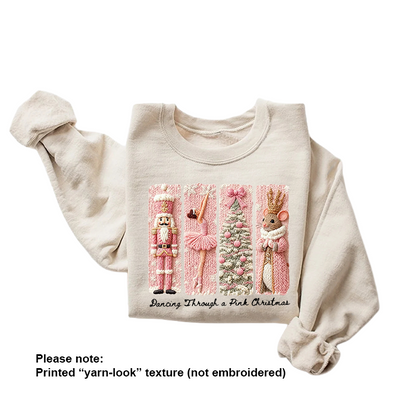 Cozy Nutcracker Christmas Sweatshirt | Pink Ballet Holiday Crewneck for Kids, Youth & Adults