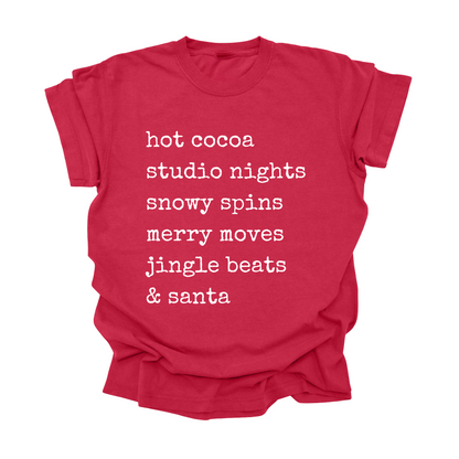 Hot Cocoa & Studio Nights Christmas Dance Tee | Holiday Shirt for Dancers
