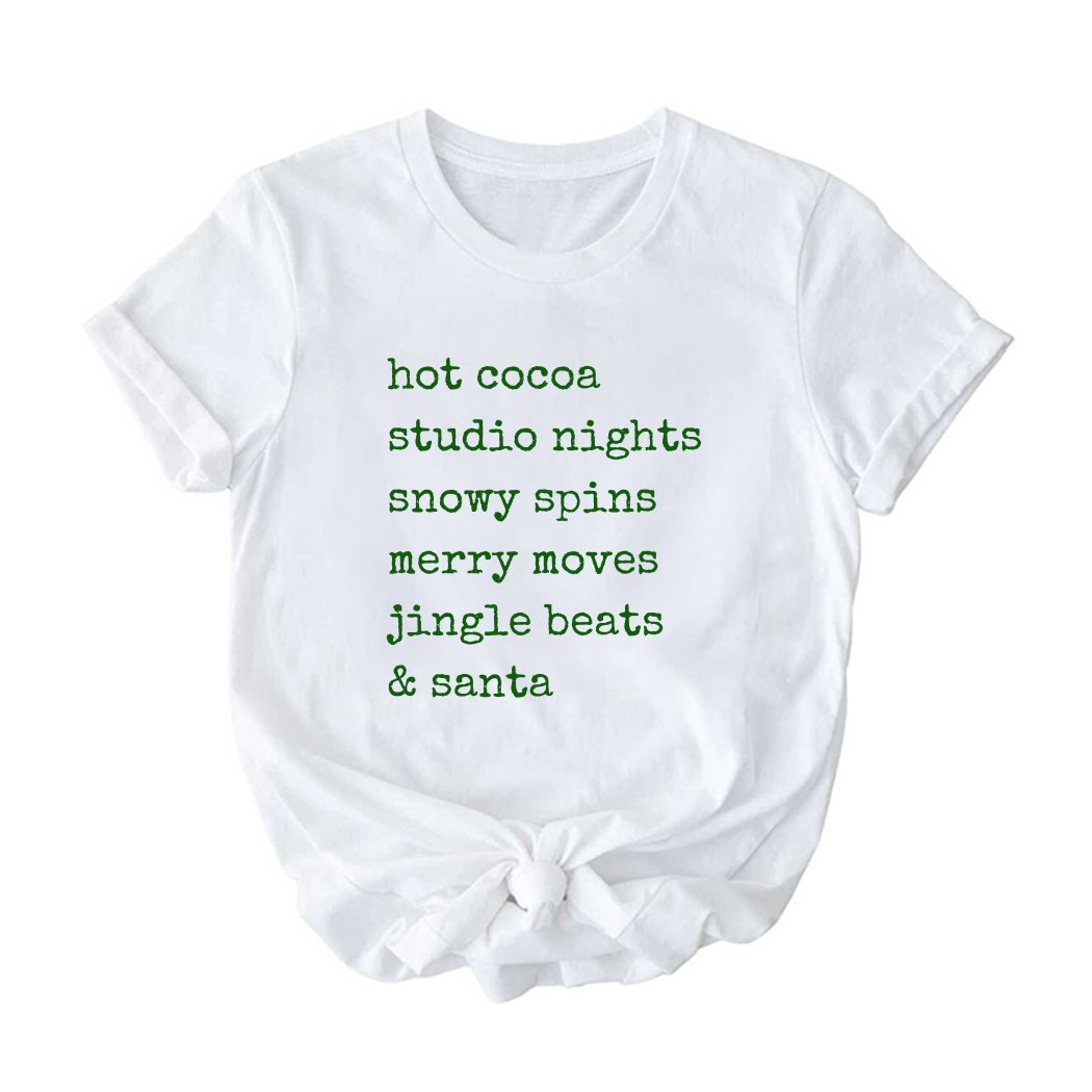Hot Cocoa & Studio Nights Christmas Dance Tee | Holiday Shirt for Dancers