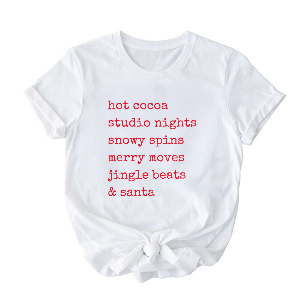 Hot Cocoa & Studio Nights Christmas Dance Tee | Holiday Shirt for Dancers