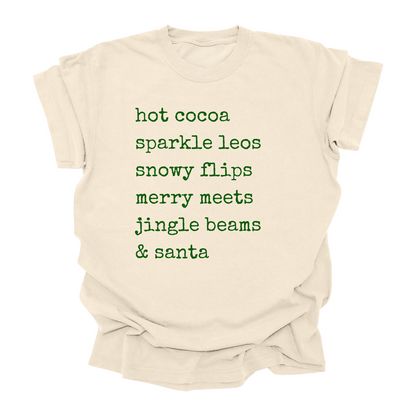 Hot Cocoa Gymnast Christmas Tee | Holiday Shirt for Gymnasts, Dancers & Cheer | Cozy Christmas Graphic T-Shirt