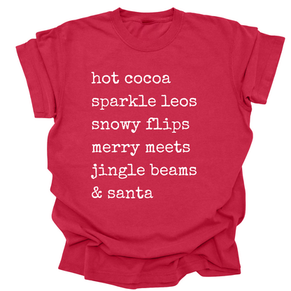Hot Cocoa Gymnast Christmas Tee | Holiday Shirt for Gymnasts, Dancers & Cheer | Cozy Christmas Graphic T-Shirt