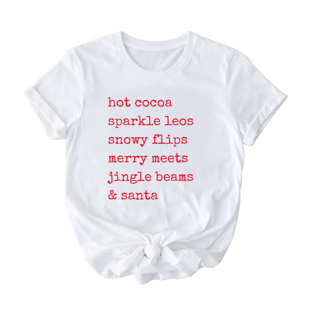 Hot Cocoa Gymnast Christmas Tee | Holiday Shirt for Gymnasts, Dancers & Cheer | Cozy Christmas Graphic T-Shirt