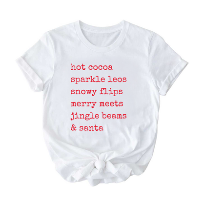 Hot Cocoa Gymnast Christmas Tee | Holiday Shirt for Gymnasts, Dancers & Cheer | Cozy Christmas Graphic T-Shirt