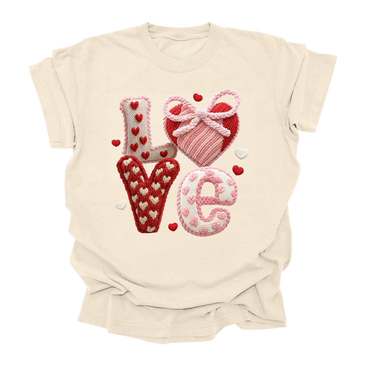 Love Valentine Shirt – Yarn Look Knit Style Heart Tee for Kids, Teens & Adults
