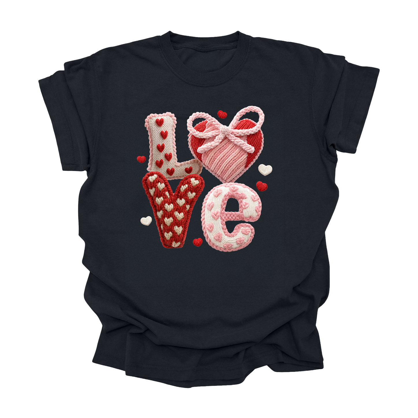 Love Valentine Shirt – Yarn Look Knit Style Heart Tee for Kids, Teens & Adults