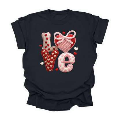 Love Valentine Shirt – Yarn Look Knit Style Heart Tee for Kids, Teens & Adults