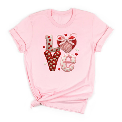 Love Valentine Shirt – Yarn Look Knit Style Heart Tee for Kids, Teens & Adults