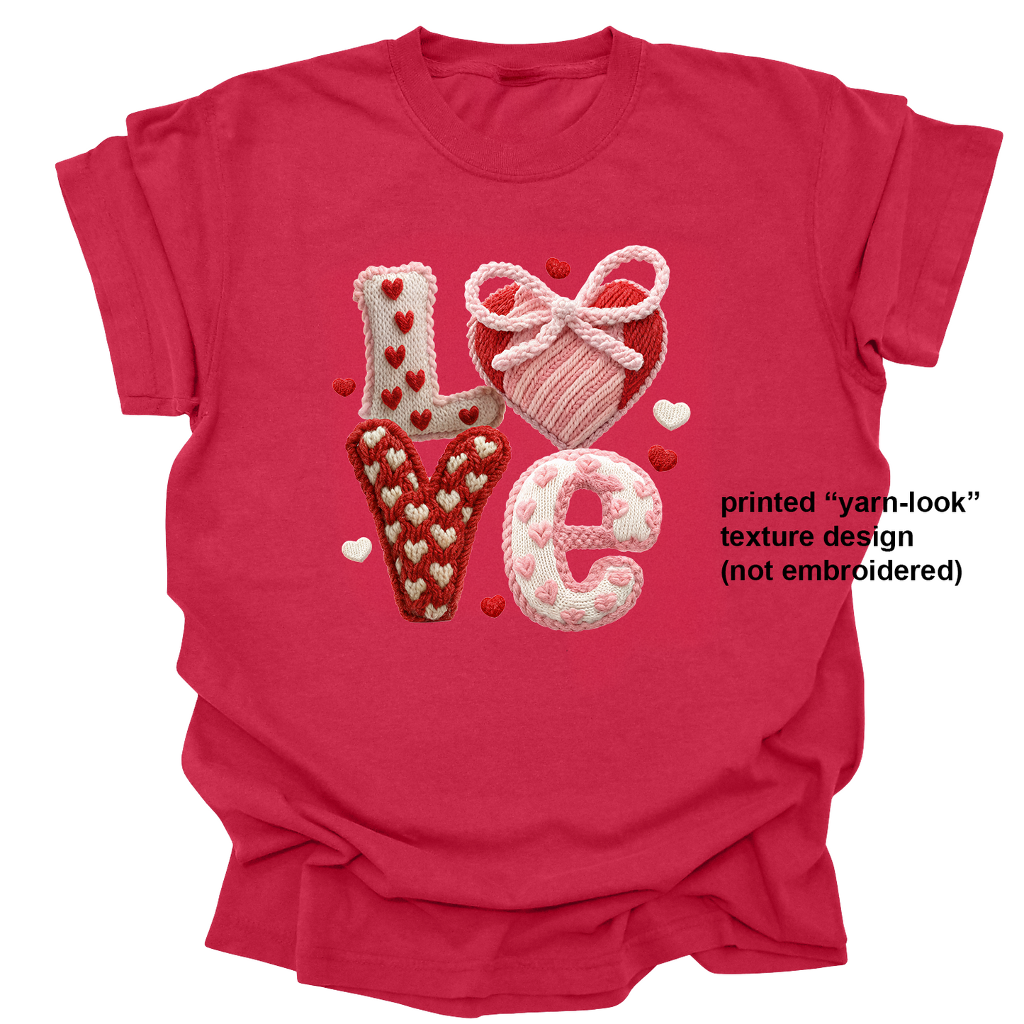Love Valentine Shirt – Yarn Look Knit Style Heart Tee for Kids, Teens & Adults