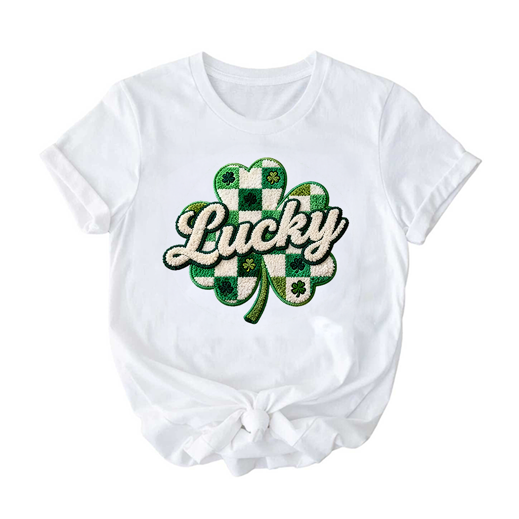 LUCKY Yarn Look Knit Style Saint Patrick's Day Short Sleeve T-Shirt – Kids, Girls, Teens, Adult (Copy)