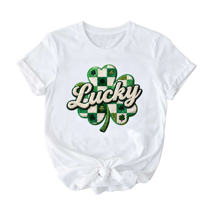 LUCKY Yarn Look Knit Style Saint Patrick's Day Short Sleeve T-Shirt – Kids, Girls, Teens, Adult (Copy)