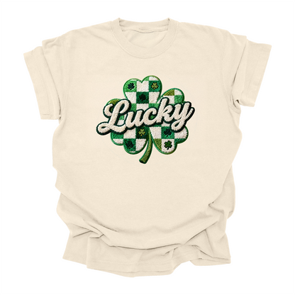 LUCKY Yarn Look Knit Style Saint Patrick's Day Short Sleeve T-Shirt – Kids, Girls, Teens, Adult (Copy)
