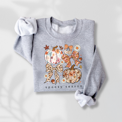 Spooky Season Sweatshirt | Fall Pumpkin and Bows Crewneck | Retro Halloween