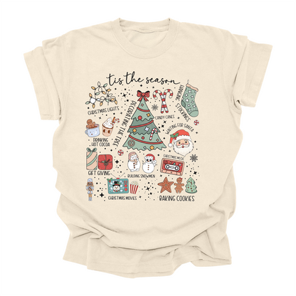 ’Tis the Season Christmas Tee | Holiday Activities Shirt for Kids, Teens & Adults | Cozy Hot Cocoa & Cookies Graphic