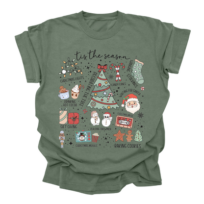 ’Tis the Season Christmas Tee | Holiday Activities Shirt for Kids, Teens & Adults | Cozy Hot Cocoa & Cookies Graphic