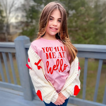 YOU HAD ME AT Hello... Kids, Girls, Teen Pink Valentine's Short Sleeve T-Shirt