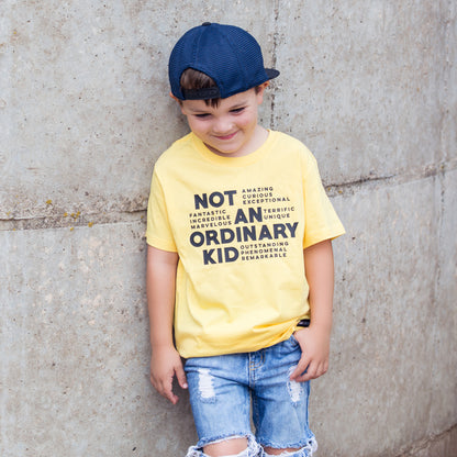 NOT AN ORDINARY KID Yellow Short Sleve Kids T-shirt FABVOKAB