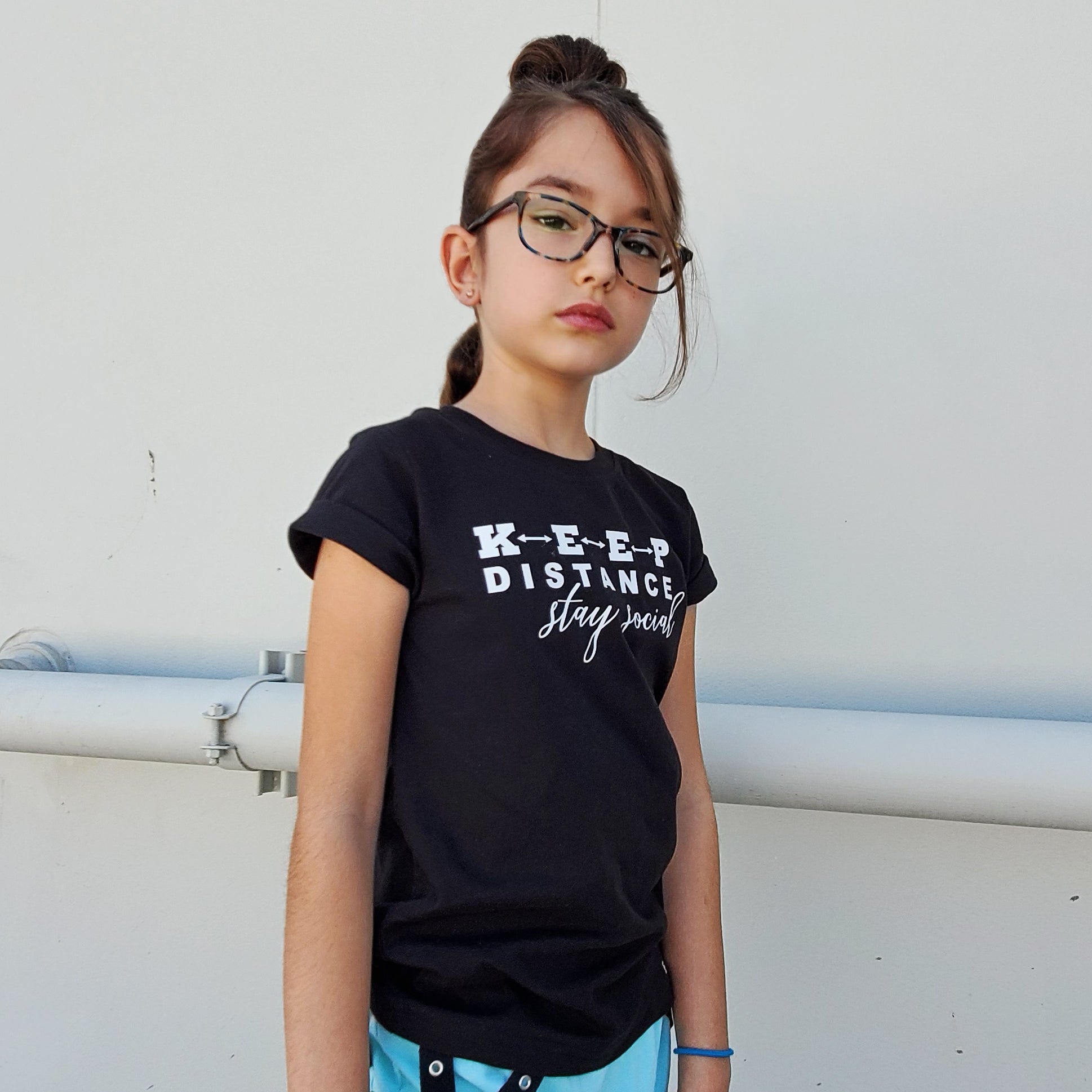 KEEP DISTANCE STAY SOCIAL Kids, Teen Short Sleeve T-shirt FABVOKAB