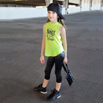 Good things take time Kids, Teen Neon Green Tank Top FABVOKAB