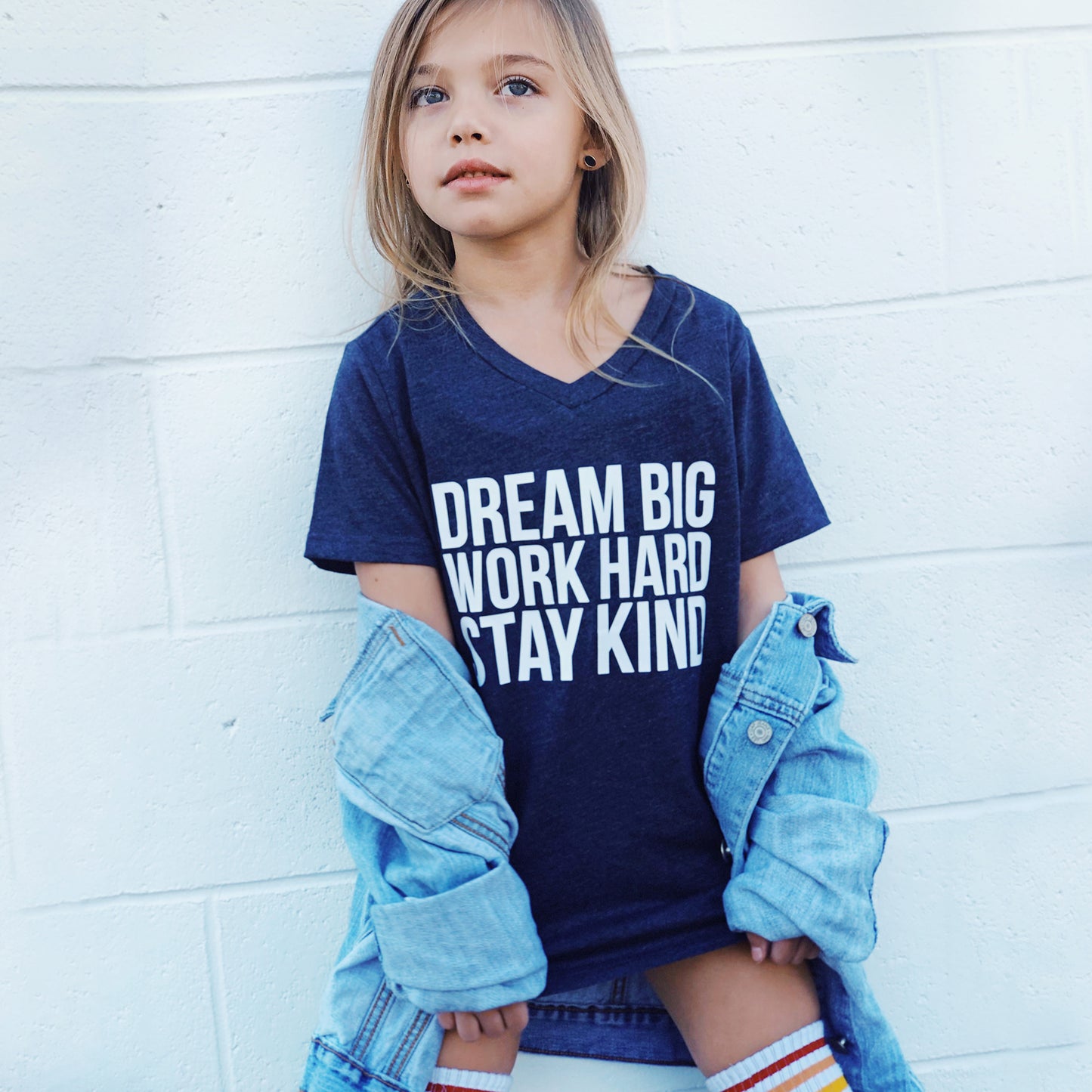 DREAM BIG WORK HARD STAY KIND Blue Short Sleeve T-shirt FABVOKAB