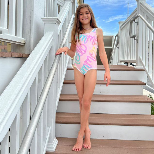 Little girl 2025 pink swimsuit