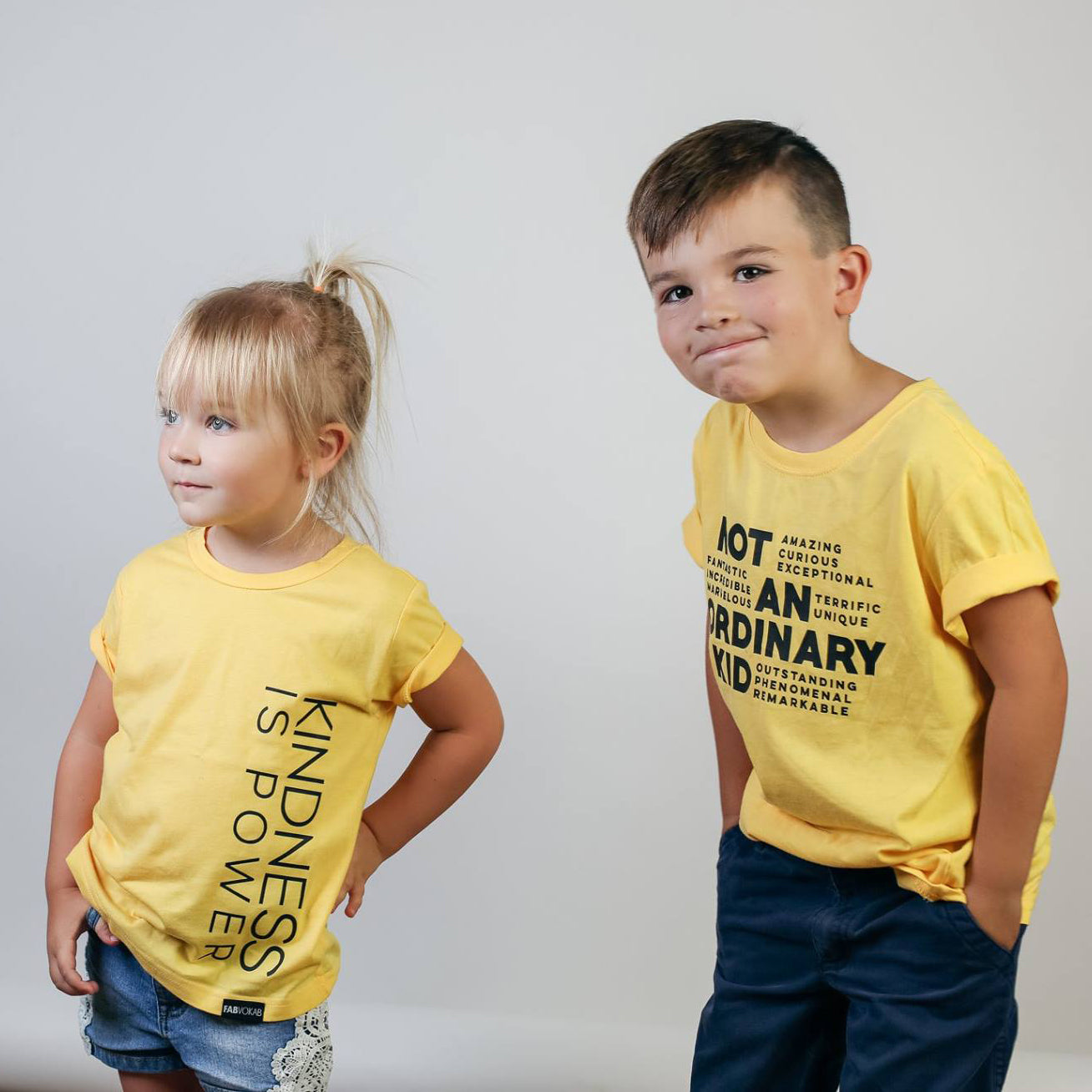 NOT AN ORDINARY KID Yellow Short Sleve Kids T-shirt FABVOKAB