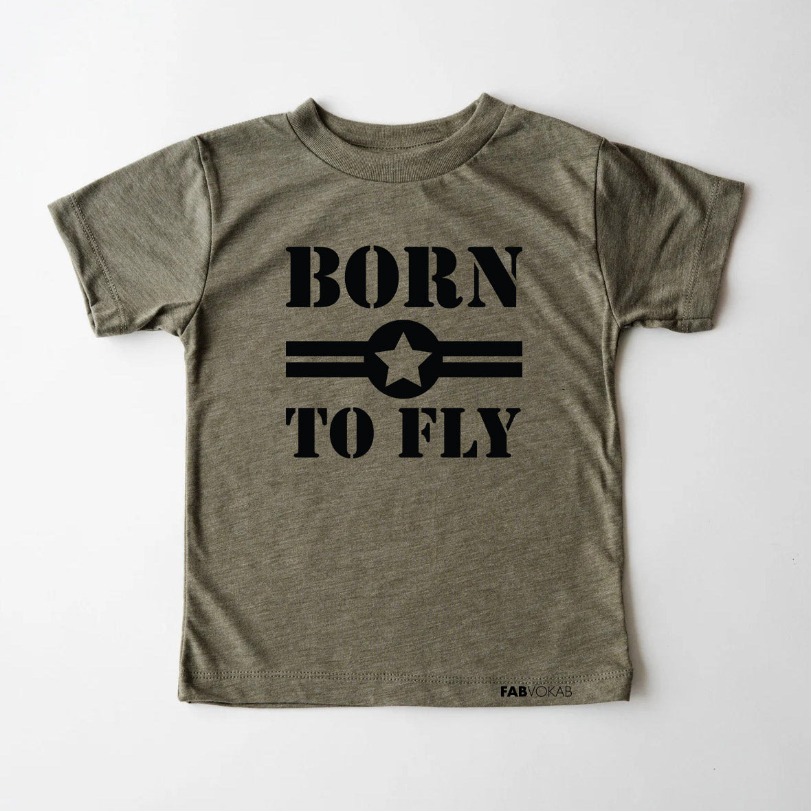 BORN TO FLY Army Green, Olive Triblend Kids Boys Girls Teens Unsex Short Sleeve T-shirt FABVOKAB