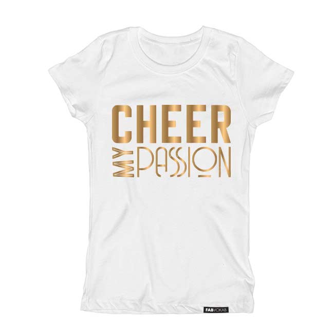 CHEER MY PASSION in Gold Foil Short Sleeve T-shirt FABVOKAB
