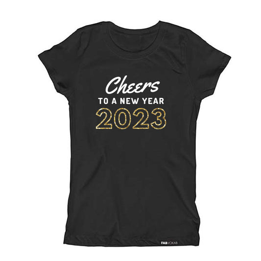 CHEERS TO A NEW YEAR 2023 Kids, Girls, Boys, Unisex Short Sleeve T-shirt FABVOKAB