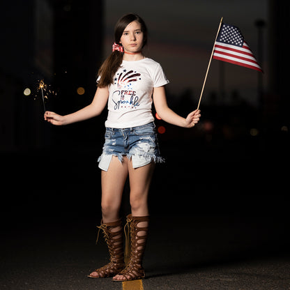 FREE TO SPARKLE Short Sleeve Kids Teen T-shirt FABVOKAB