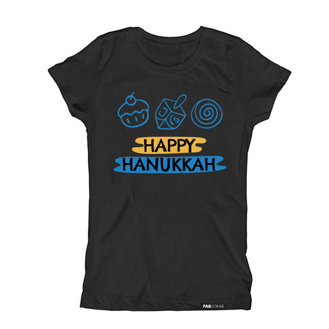 HAPPY HANUKKAH Kids, Girls, Boys, Teens Short Sleeve Hanukkah T-shirt FABVOKAB
