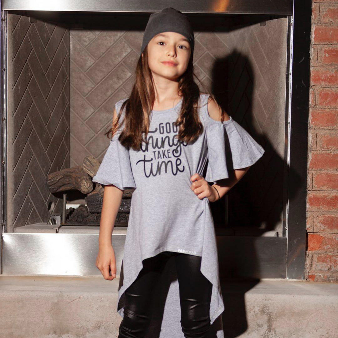 Good things take time Girls Cold Shoulder Tunic FABVOKAB