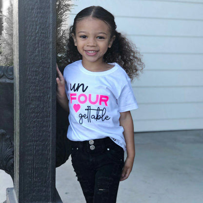 UN FOUR GETTABLE KIDS BIRTHDAY 4th birthday Short Sleeve T-shirt FABVOKAB