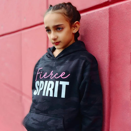 Fierce Spirit Kids & Teen Unisex Black Camo Hoodie - Embrace Your Unique Style