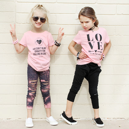 GIRLS LOVE AND GRAVITY Pink Short Sleeve T-shirt FABVOKAB