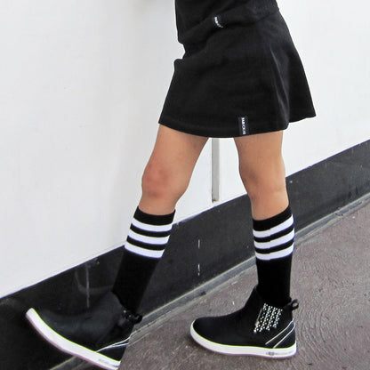 GIRLS KNEE HIGH BLACK WITH WHITE STRIPES SOCKS FABVOKAB