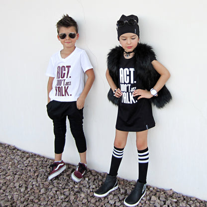 ACT. DON'T JUST TALK. with Maroon design Short Sleeve T-shirt FABVOKAB