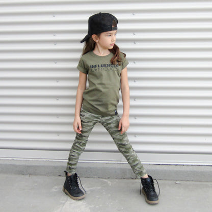 INFLUENCER Army Green, Olive Kids, Boys, Girls, Teens Unisex Short Sleeve T-shirt FABVOKAB