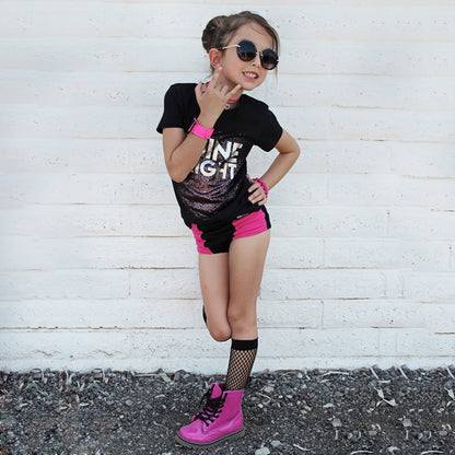 SHINE BRIGHT IN PINK AND SILVER FOIL Short Sleeve T-shirt FABVOKAB