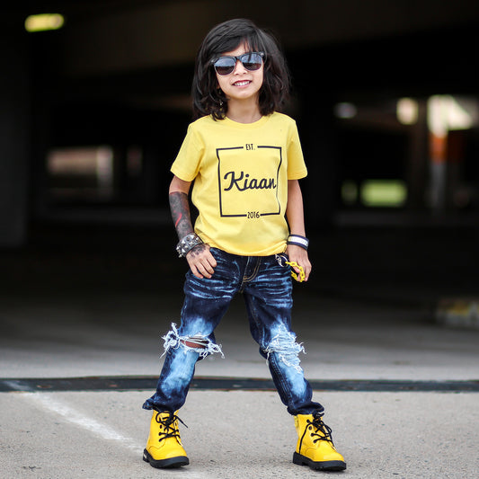 PERSONALIZED NAME Custom Yellow Kids, Girls, Boys, Teen Short Sleeve T-shirt FABVOKAB