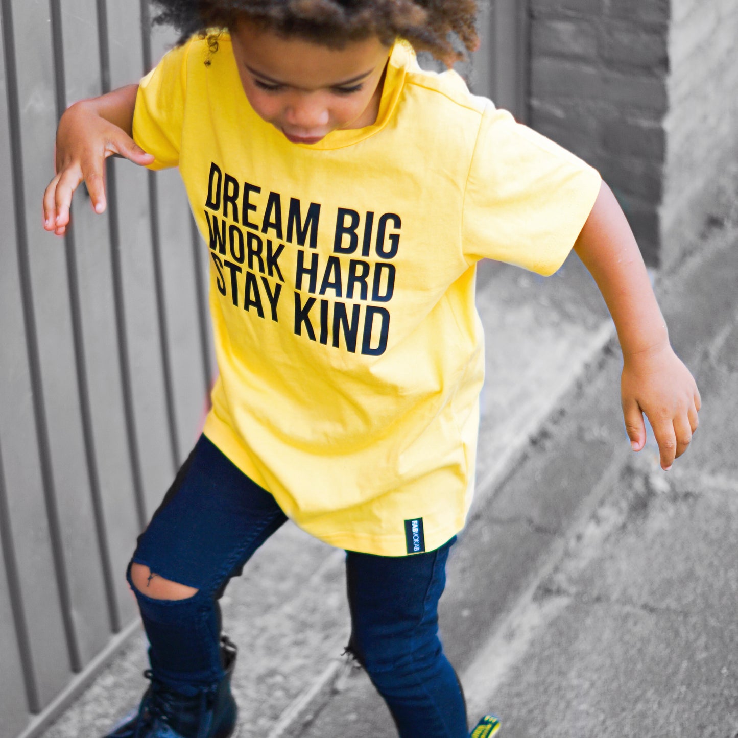 DREAM BIG WORK HARD STAY KIND Yellow Short Sleeve T-shirt FABVOKAB