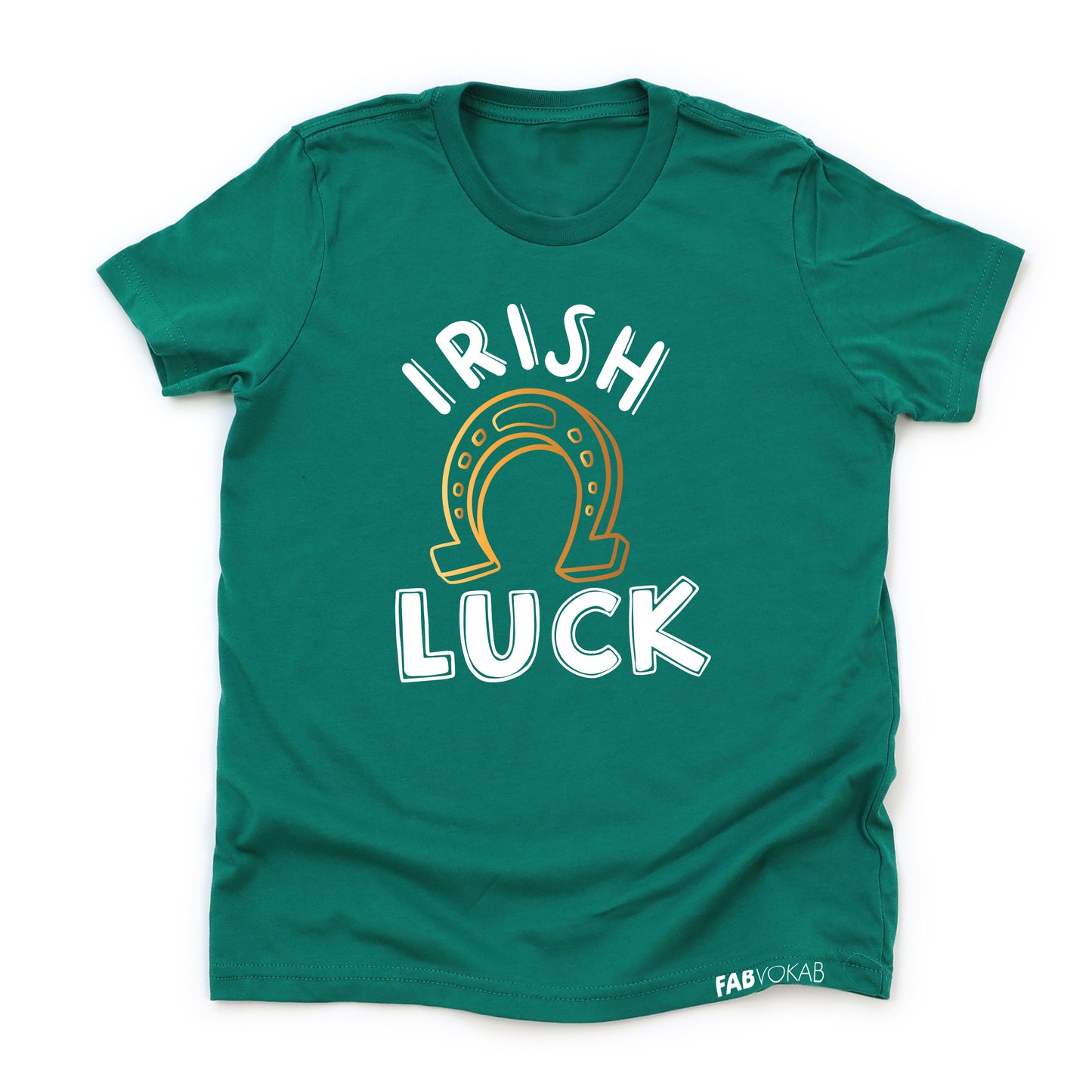 IRISH LUCK with gold Horseshoe Saint Patrick's Green Short Sleeve Kids, Girls, Boys, Teens T-shirt