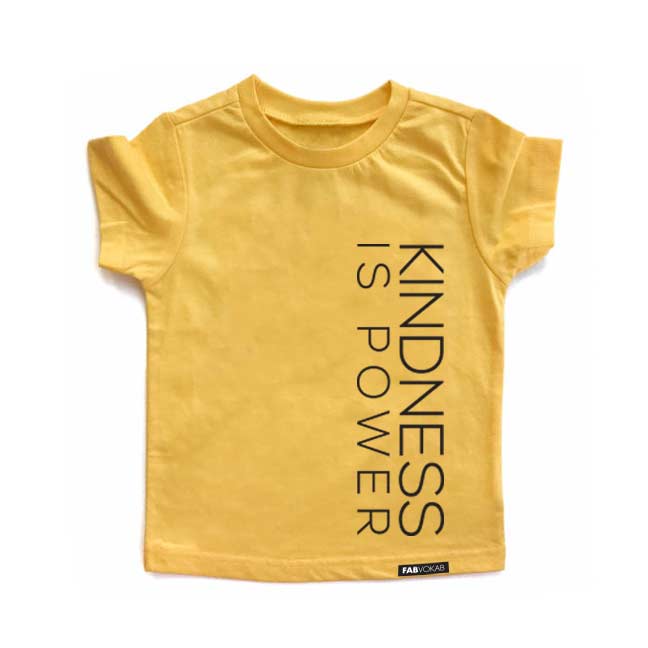KINDNESS IS POWER Yellow Short Sleve Kids T-shirt FABVOKAB