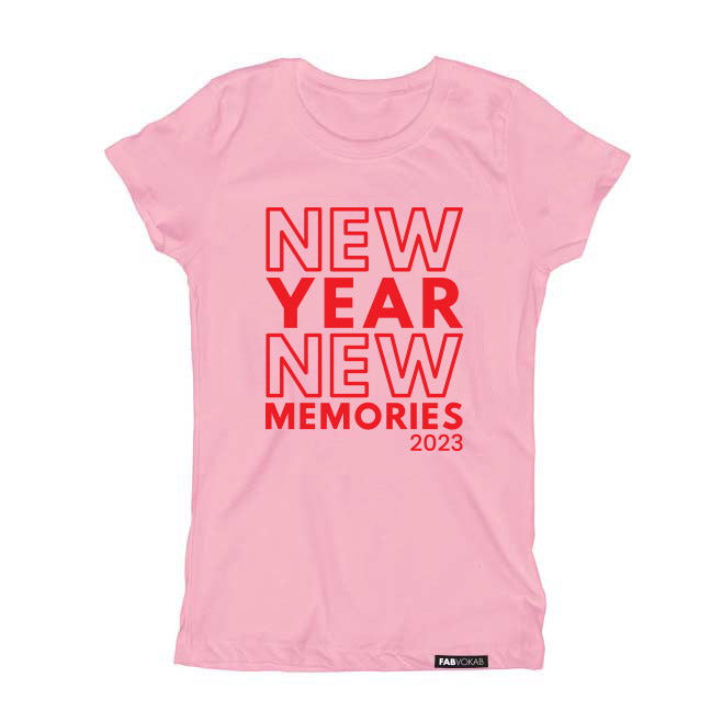 New Year, New Memories Pink Kids, Girls, Boys, Unisex Short Sleeve T-shirt FABVOKAB